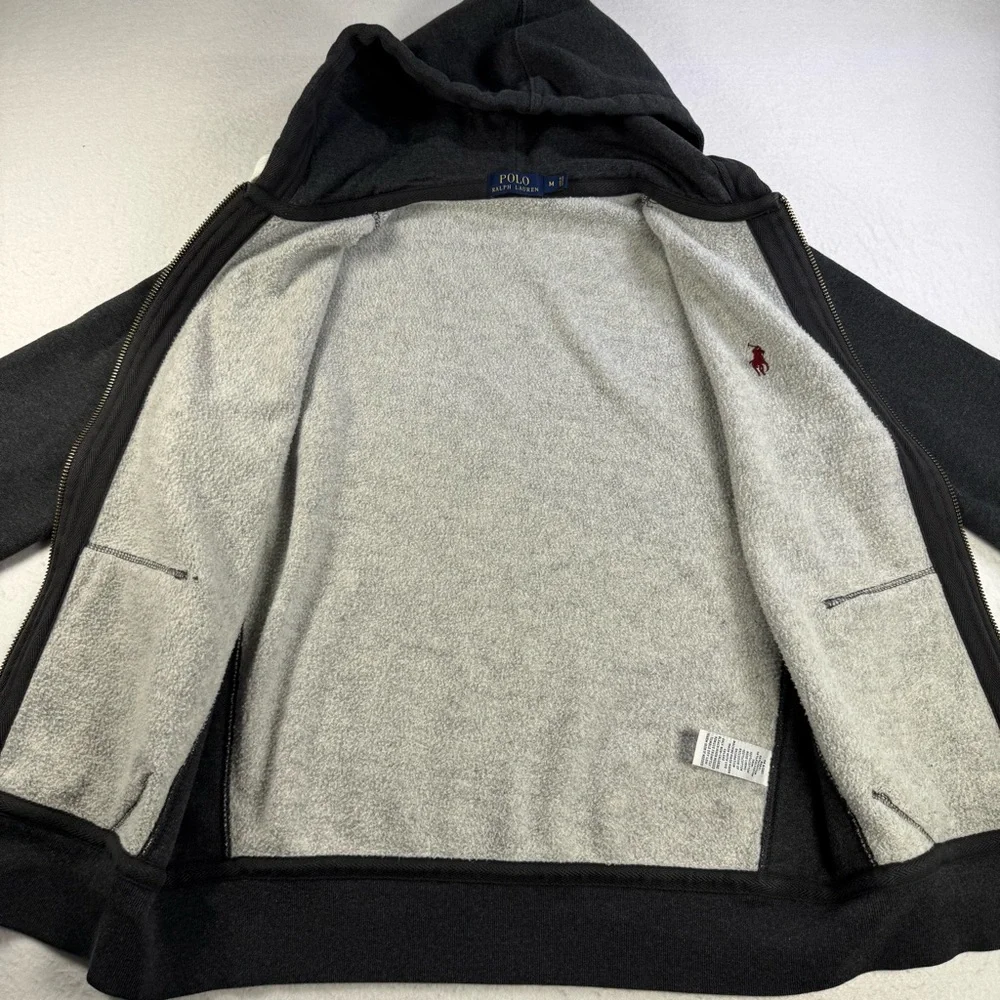 Polo Ralph Lauren Men’s M Charcoal‎ Full‑Zip Hoodie Red Pony